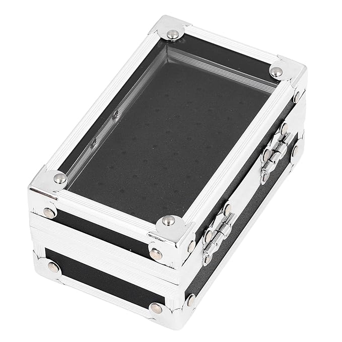 Dioche Nail Drill Bits Holder Dustproof Drop Resistant Multi Hole Storage Box for Nail Drill Bits - Durable Aluminum Alloy Container with Secure Lock and Transparent Cover