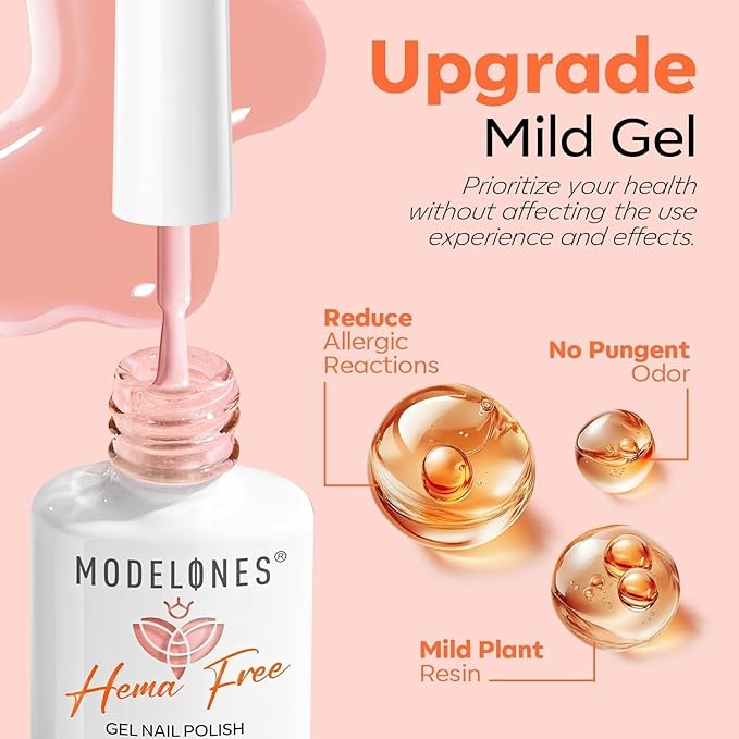 modelones Jelly Gel Nail Polish 6 Colors Hema Free Transparent Jelly Milky Pink Sheer Pink Neutral Nude Gel Polish Nail Soak off Nail Polish French Nail Art Manicure DIY Home Salon Gift Women