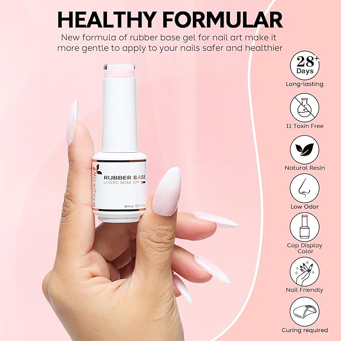 Nicedeco Hema Free Rubber Base Gel Polish for Nails 6 Pcs Cruelty Free Vegan Rubber Gel Nail Strengthener Nude Pink Nail Gel Polish Set 35