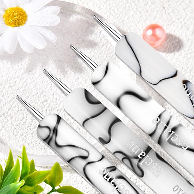 French Manicure Brush, Esclane 2 Way French Nail Brush with Dotting Tool for Manicure Cuticle Clean Up Nail Art Design, French Tip Brush (White, #16)
