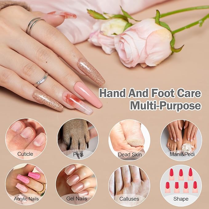 Electric Nail File, 10 Speeds Cordless Nail Drill with LED Light, Portable Manicure Pedicure Kit for Acrylic Gel Nails Thick Toenails Nail Grind, Hand Natural Nails Care - 10 Bits & 120 Sanding Bands