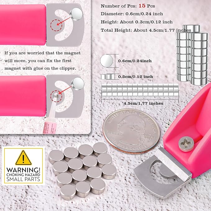 Pink Adjustable Nail Clippers with Magnet Sizers for Acrylic Nails, Professional Stainless Steel Fake False Nail Tip Sharp Clipper Cutter Trimmer, Manicure Tool for Salon Home Nail Art