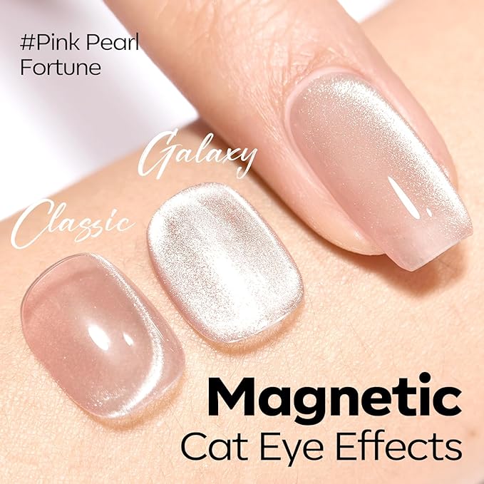 modelones Cat Eye Gel Nail Polish Nude Gel Polish Glass Shimmer Glitter with Magnet Silk Cat Eye Holographic Reflective Soak Off LED Valentine Nail Art Manicure 15ML