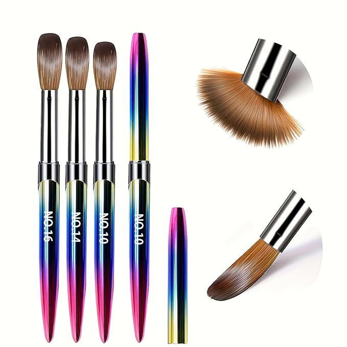 3PCS Professional Acrylic Nail Brush Set - Size 10/14/16 Brushes for Acrylic Powder Application, 3D Carving & Nail Art Extension, Ombre Handle Nail Tools for DIY Home Salon Manicure