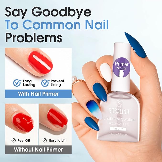 ROSALIND 2pcs 11ml Nail Dehydrator and Primer,Nail Bonding Agent for Gel Polish and Acrylic Nails, Long-Lasting No-Lift Prep for Salon & DIY Manicures