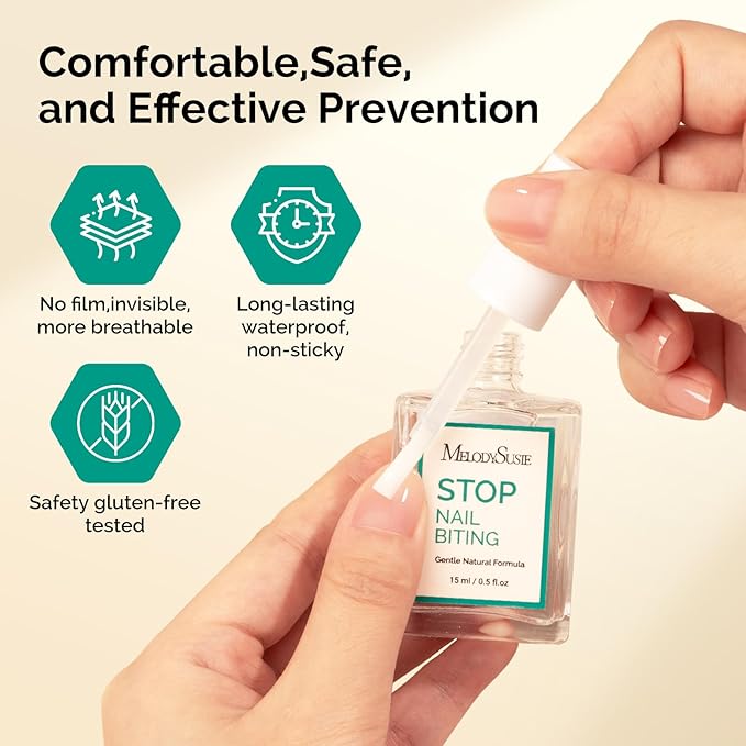 MelodySusie 15ML Nail Biting Treatment - Quick-Dry,Bitter-Tasting Polish to Stop Thumb Sucking & Nail Biting,Helps Repair Damaged Nails for Kids and Adults 0.53 fl oz