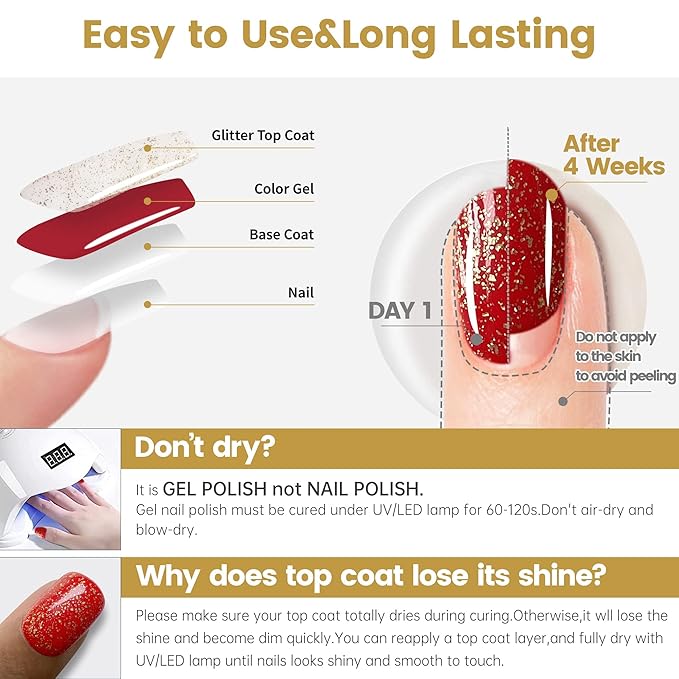 YTD Likomey Gel Polish Polish Gold Foil Top Coat,Glossy No Wipe Long Lasting Shiny Finish Clear Gold Glitter Sparkle,Salon Home DIY UV Manicure Nail Art Varnish UV Nail Gel,15ml 0.5 Fl Oz