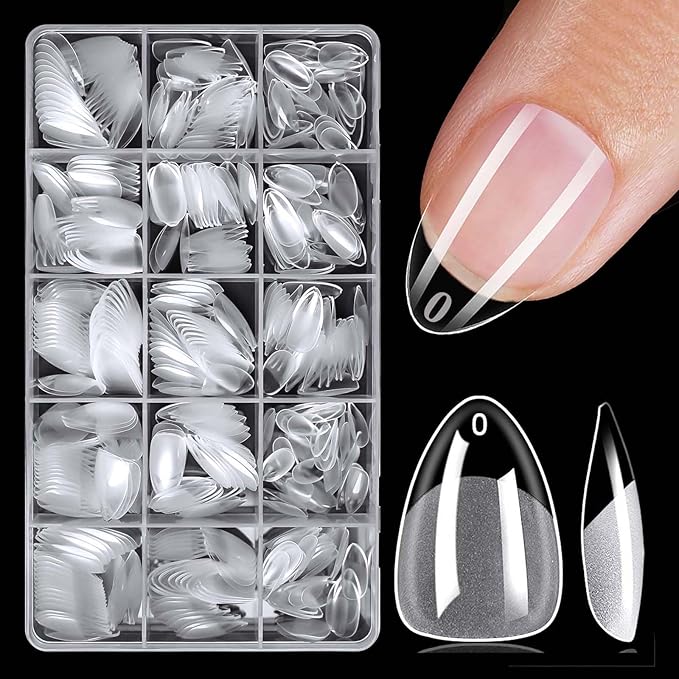 300pc Short Almond Nail Tips, Soft Gel Nail Tip Almond Fake Nails Artificial Fingernail, 15 Sizes Full Cover Clear Press on Nail Short Acrylic Nails Tips for Nail Extension, Press Nails Making