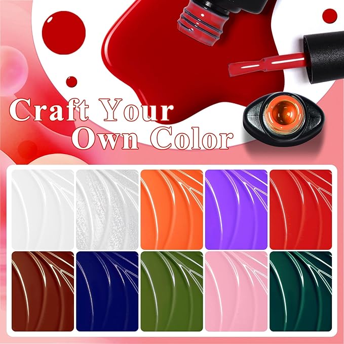 MTSSII 12pc Crackle Gel Nail Polish Set - 8 Colors (Red, Purple, Orange, Pink, Green, Blue) + White & Silver Gel Polish - Air Dry & UV LED Lamp Needed