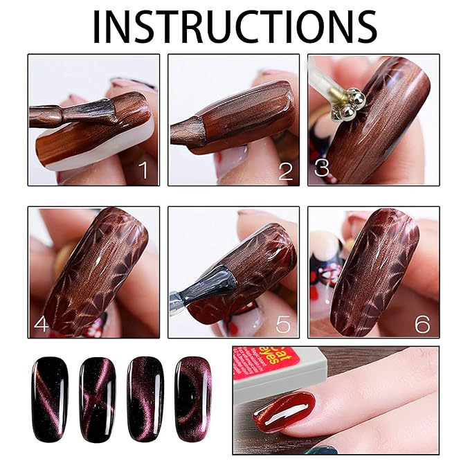 Ideal Swan 8 Pcs Nail Magnet Set Cat Eye Gel Nail Polish, Double-head Flower Design Nail Magnet Pens Magnet Stick 3D Magnetic Cat Eye Gel Polish Nail Art for DIY 3d Magnetic, Salon
