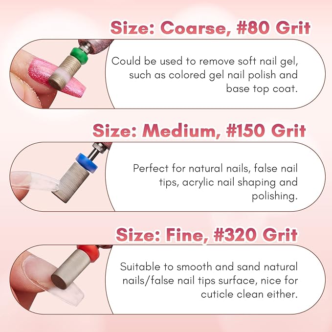 Makartt Nail Drill Bits - Large Barrel Carbide Diamond Sanding Bit for Nails Prep Shaping, Upgrade Drill Tips with Cross Teeth and Dust-Proof Ring for Manicure Salon Cuticle Remove, M #150 Grit