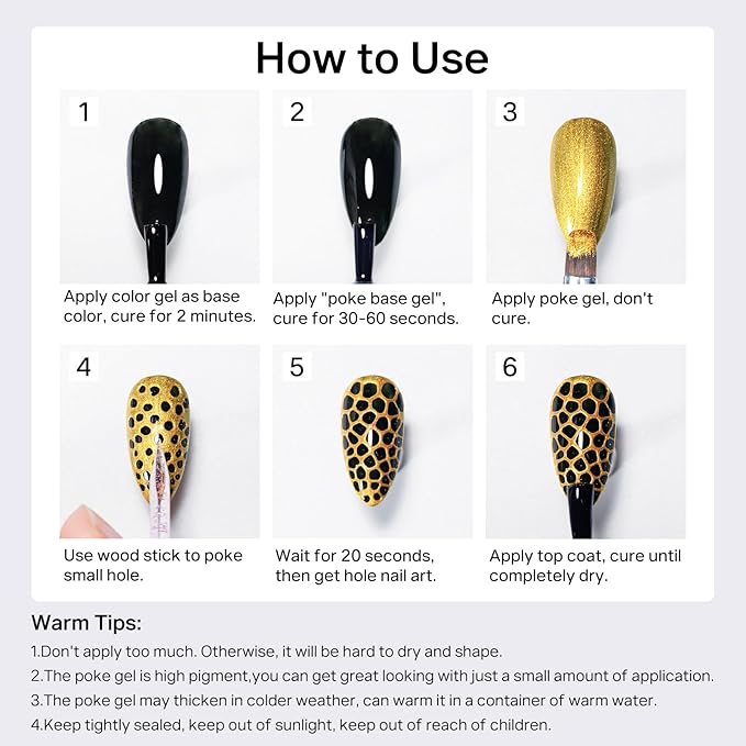 MIZHSE Gold and Silver Poke Gel Nail Polish, with Professional Poke Foundation Gel and Brush Tool, Multifunctional Drawing Painting Nails Art Design Lace Letter Wave Flower Manicure DIY Home