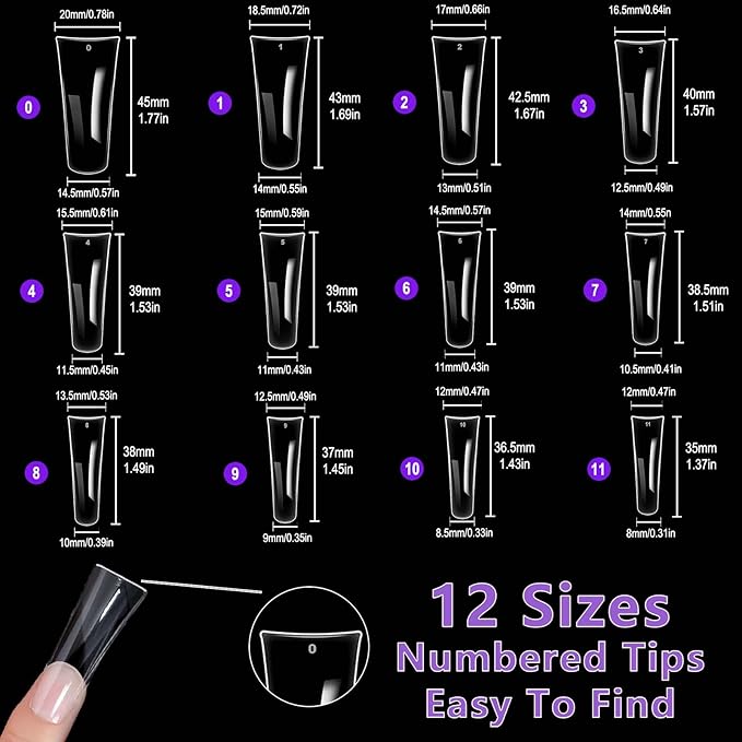 Laza 600pcs Long Duck Nail Tips 12 Sizes Box-packed Clear Duck Nails Full Cover Wide Nail Tips French False Nail Tips for Acrylic Nails Extension Tips — 44MM