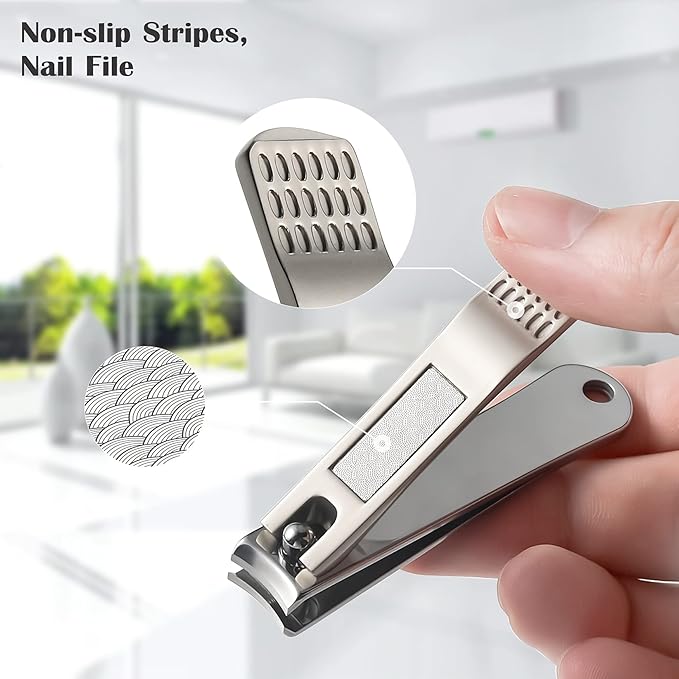 BEZOX Nails Clipper, Ergonomic Toenail and Fingernail Clipper with Non-slip Design, Professional Nail Cutter for Men and Women, 2 Pcs Nail Trimmers - Grey