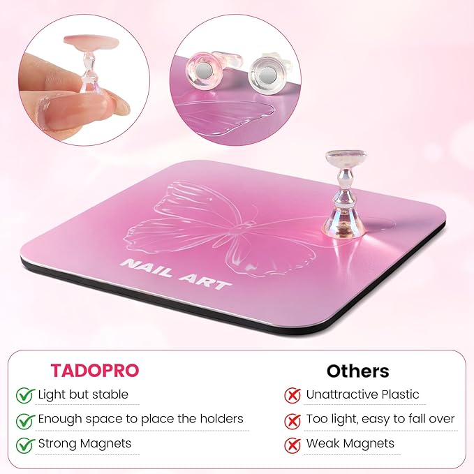 TADOPRO Nail Art Stand for Press Ons Fake Nail Tip Holder for Painting Nails Acrylic Nail Display Practice Kit with Magnetic Metal Base Nail Art Supplies Home DIY & Salon Use（pink02）