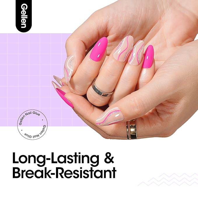 Gellen Nail Glue Gel, 2PCS 15ML 3 in 1 Gel Nail Glue for Acrylic Nail & Base Gel & Nail Strengthener Kit, Nail Glue for Press On Nails False Nails, Super Strong Gel Glue for Nail Extension