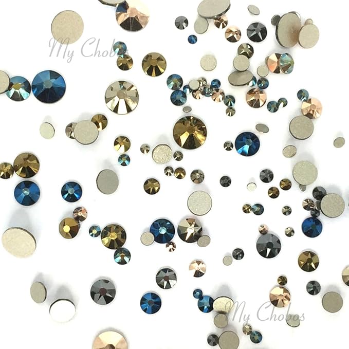 METALLIC Colors mixed with sizes ss5, ss7, ss9, ss12, ss16, ss20, ss30 Austrian 2058 XILION / 2088 XIRIUS Crystal flatbacks No-Hotfix rhinestones nail art 144 pcs (1 gross) Made in Austria