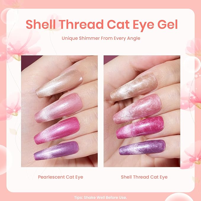 beetles Cat Eye Gel Polish Set - Floral Verses 20 Colors Gel Polish Kit, Blue Pink Purple Green Shimmer Nail Colors, with Magnet Stick Glossy & Matte Gel Top Base Coat UV Gifts for Women