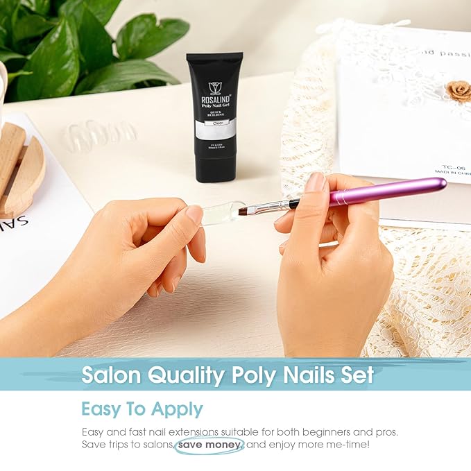 Clear Acrylic Poly Nail Gel, ROSALIND 2.7 oz Poly Extension Gel for Nail Art Decoration, Nail Thickening Extension Builder Clear Gel Easy to DIY Use at Home Need UV Lamp