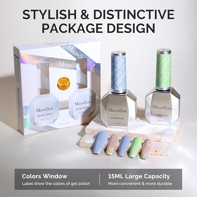 MelodySusie Thick Gel Nail Polish Set- 2 Pcs 15ML Baby Blue & Macaron Green Gel Polish Set Soak Off UV LED Christmas Gift for Women Nail Art Manicure Salon DIY Nail Design Decoration at Home