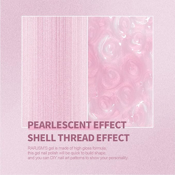 RARJSM Pearl Gel Nail Polish, Glitter Drawing Gelpolish Pink Shimmer Mermaid Nail Gel Soak Off U V G e l for Salon Home DIY Manicure Use