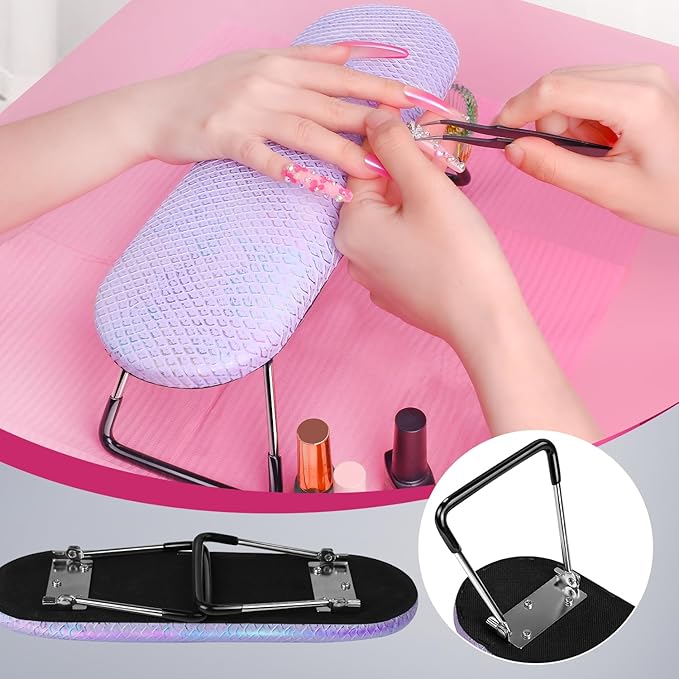 krofaue Professional Nail Hand Rest Stand - Nail Arm Rest High Density Sponge Foldable PU Leather Nail Arm Rest for Nail Tech with Non-Slip Stable Reduce Hand Fatigue Fit for Manicure Salon Use Purple