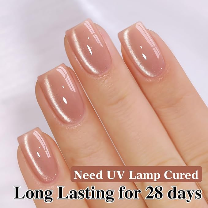 Double Rhythm 0.5 Oz Cat Eye Gel Polish with Magnet Same Color Same Bottle Holographic Glitter Shimmer Translucent Color Salon 15 ML Magnetic Nail Art (Apricot Peach-MC1151)