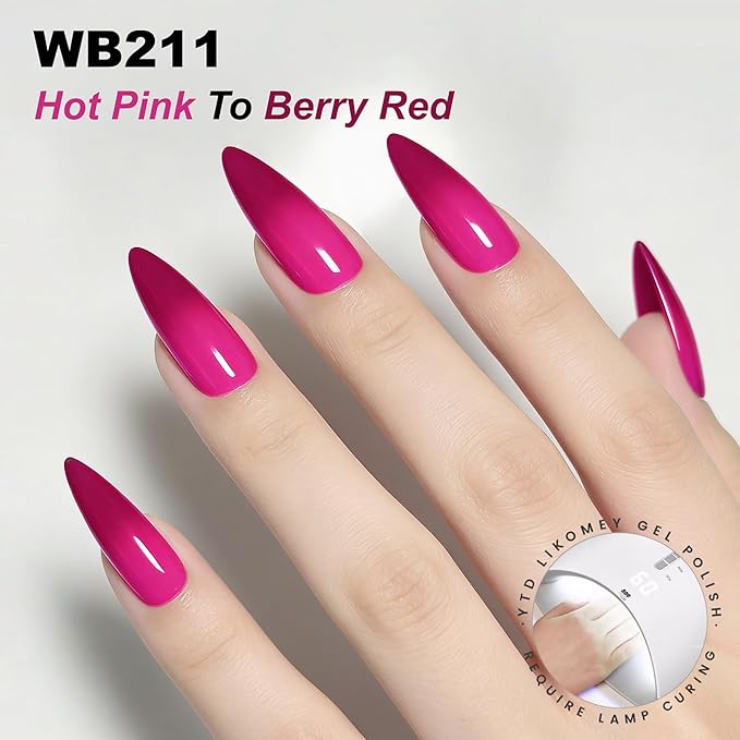 YTD Likomey Color Changing Gel Nail Polish,15ml Hot Pink To Berry Red Mood Temperature Change Colors Ombre Thermal Salon Home Fall Winter Manicure UV Nail Varnish,WB211