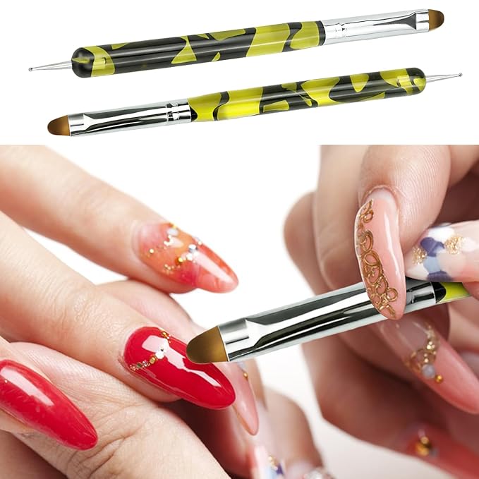 2pcs French Tip Brush 2-Way French Brush Nail Clean Up Brush Tip Tool Gel Nail Art Brush Professional Manicure Too for Professional Manicure Nails Art Design