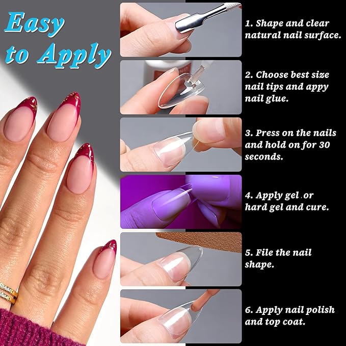 LoveOurHome 600pc Extra Short Square Fake Nail Tips Clear Press on Nails Short Soft Gel Nail Tips Full Cover Square Acrylic Nails Tip XS Artificial False Fingernail for Gel Nails Extension