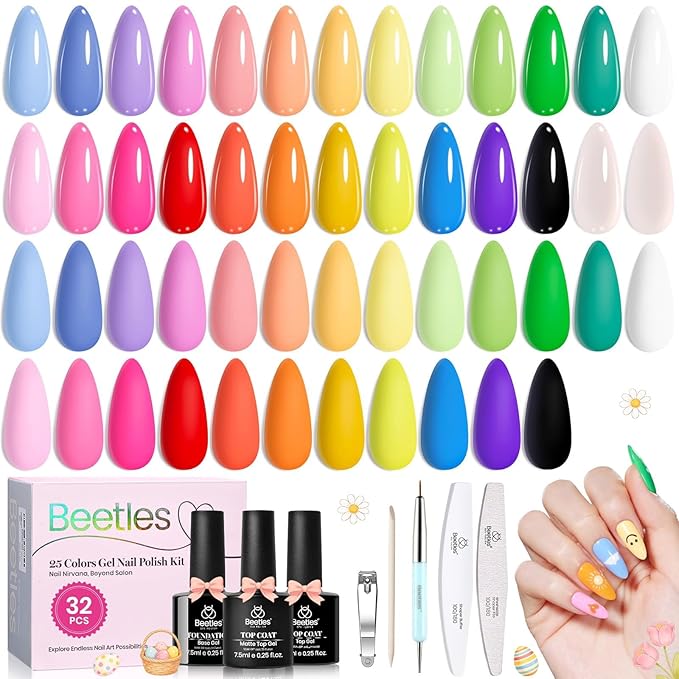 Beetles Pastel Gel Polish Set - Doodle Dreams Collection, Green Blue Pastel Purple 25 Spring Colors Easter Gel Polish with Base Glossy Matte Top Coat UV LED Soak Of Gifts for Women Girls