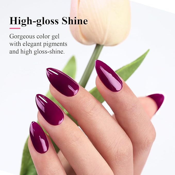 Imtiti Gel Nail Polish, 0.5 Fl Oz Wine Purple Gel Polish Soak Off LED U V Nail Gel Polish Spring Summer Gel Nail Polish DIY Nail Art Starter Manicure Salon Gel Nail Kit for Women Girls