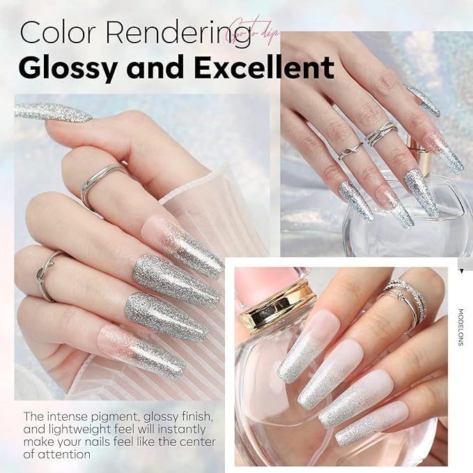 modelones Glitter Gel Nail Polish Pastel Silver Gel Nail Polish Soak-Off UV Gel Polish - 28+ Days Long-Lasting Salon-Quality Nail Art for Spring & DIY Manicure & Gift 15ML