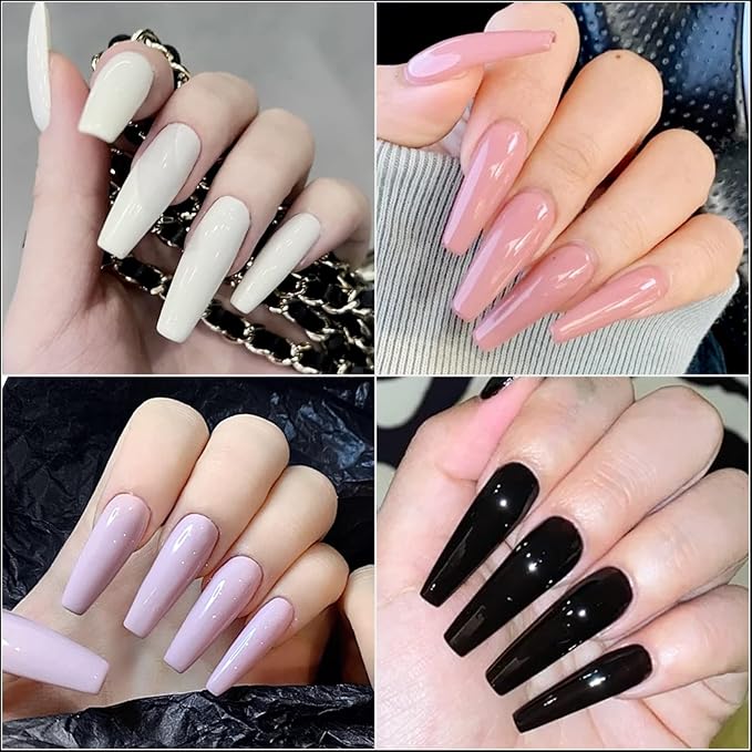 240Pcs Coffin Press On Nails Solid Color Glossy Fakes Nails Ballerina Fake Nail Tips Long Full Cover Acrylic False Nails Black White Pink Blue Flake Nails Valentines Day Press On Nails For Women Girls