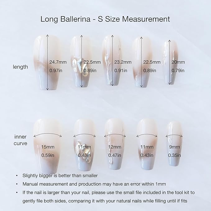Ombre Press On Nails, Long Ballerina Style, Nude to Gray with Gold Accent, Handmade False Nail 10 Pieces (Small,LB)