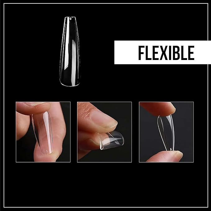 Nail Gel-X Natural Coffin X-Large Tips Set - NeVi USA Premium Quality, 360 Tips in 12 Sizes - Complete DIY Nail Extension Kit | No Size 00 Included #10&11 are in the same section #10