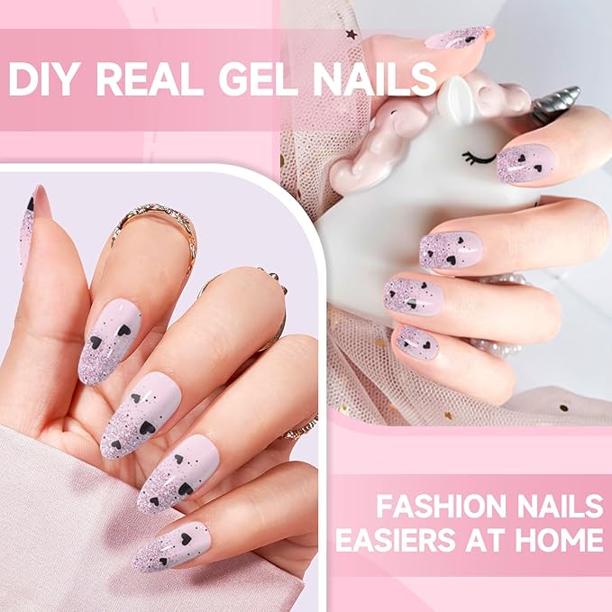 Semi Cured Gel Nail Strips,28 Pcs Valentine's Day Gel Nail Stickers/Wraps,Long Lasting Polish Stickers UV Light Requried,Easy to Apply for Wedding