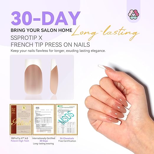 SAVILAND Press On Nails for Women: Long Square 160PCS Natural Acrylic Press On Nails Nude French Tip Nails Sturdy & Long-lasting Press on Nails Soft Gel Nail Tips for Extension DIY Nail Art