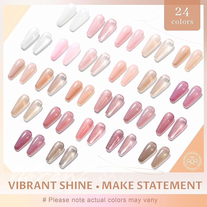 ABAC Solid Jelly Gel Nail Polish Set Hema Free Sheer 24 Colors w/Dual Brush - Nude Pink Shades,Non-Toxic & Transparent Long-Lasting Soak-Off Gel Kit for Home & Salon Use-Spring/Summer Nails