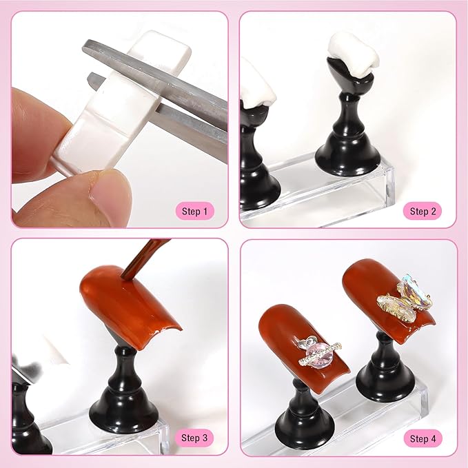 Nail Holder for Nail Art Practice, Nail Stands for False Nails Painting, 30 pcs of adhesive putty 1 Crystal Base 2 Sets Magnetic Acrylic (Black+White)