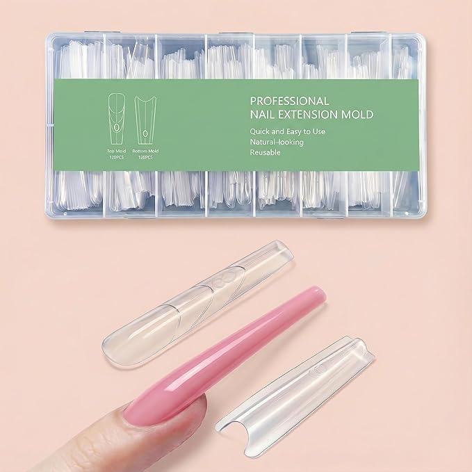 Sandwich Nail Dual Forms for Builder Gel, 240Pcs 15 Sizes Long Coffin Forms Kit – Prevents Gel Stacking & Warping, Beginner-Friendly Reusable Nail Molds for Quick Salon Extensions