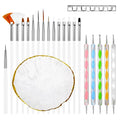 White Nail Art Brush 22 Pcs Set, 2 Head Acrylic Silicone Engraving Dotting Pen Tools Dust Brush, Striping Liner Drawing Pens, Resin Palette, for Nail Art DIY Home Salon Makeup Display Board
