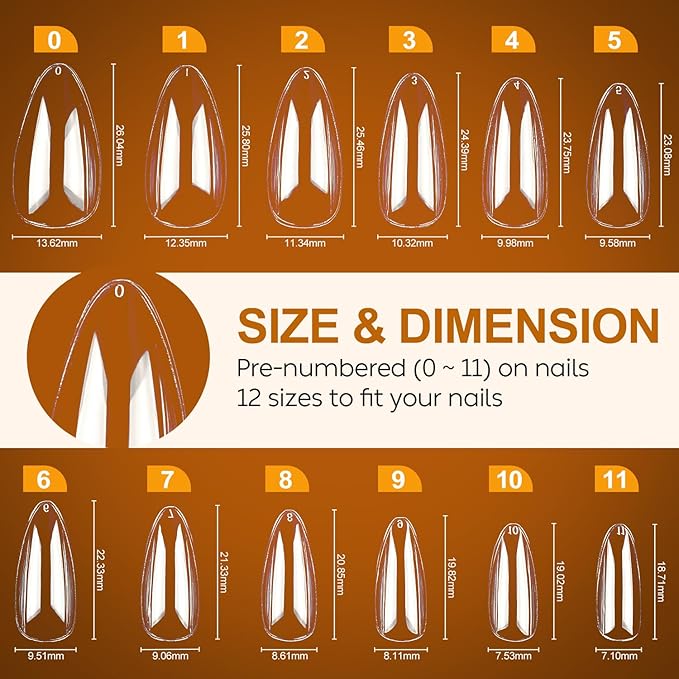 Nicedeco Gel Nail Tips Medium Stiletto Shape Nails, 504Pcs Clear Soft Tips Full Cover False Nails for Gel Nail Extensions Press on Nails - 014