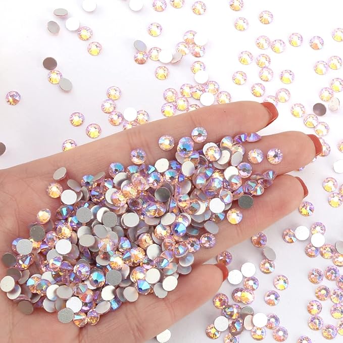 Novani Pink AB Rhinestones Glass Rhinestone for Crafts Flatback Crystals Gems and Rhinestones for Nails Art Makeup Face Clothes Shoes Decoration DIY(SS16, 1440pcs, Pink AB)