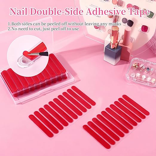 BQAN Double Sided Nail Tape for Press On Nails - 200 Pieces Clear Adhesive Mounting Tape for Nail Art Display, Fake Nail Storage & Manicure Organization (20 Sheets)