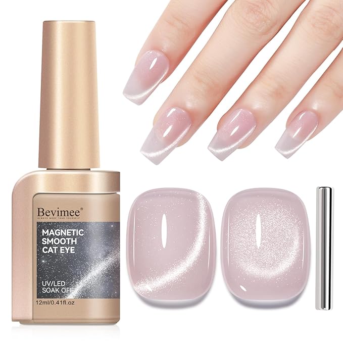 Cat Eye Gel Nail Polish, Nude Moonlight Cat Eye Nails with Magnet Stick For Holographic Shimmer Cateye Glitter Effect UV Nail Art Manicure Salon DIY Home