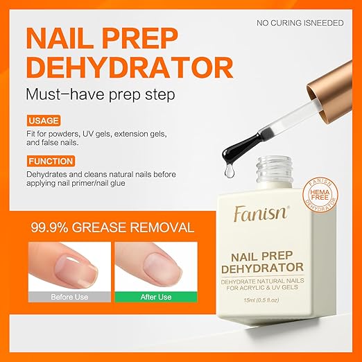 Nail Dehydrator and 9 in 1 Gel Nail Glue Kit for Acrylic Nail Tips & Apex Building, Fast Dry Acid-Free Prep Dehydrator, UV Light Cured for Salon & Home DIY Use
