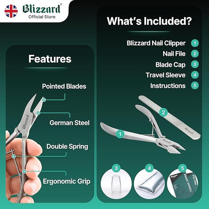Ingrown Nail Clippers for Men with Ingrown Toenails – Blizzard Podiatrist Toenail Clipper Set German Forged (13 - Arrow Point - Smooth)