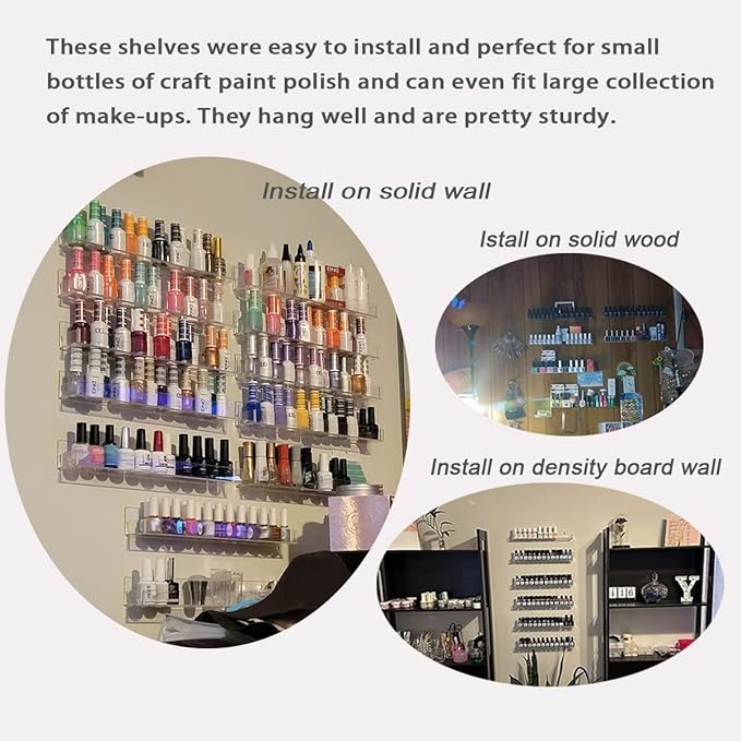 4 Pack Acrylic Nail Polish Rack Wall Mounted Shelf with Removable Anti-Slip End Inserts, Clear Nail Polish Holder Organizer Display Stand