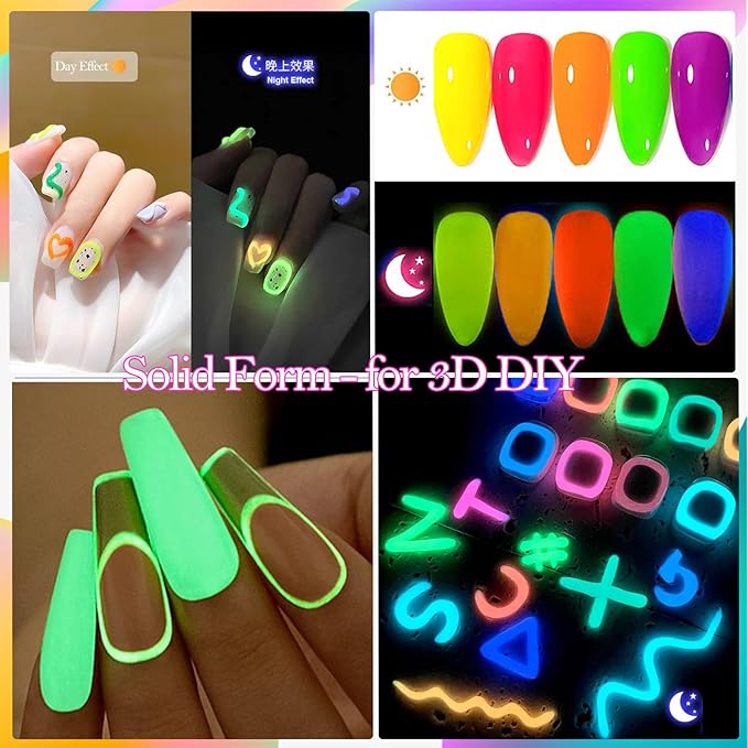 NAILGIL Neon Solid Builder Gel for Nails, Glow in the Dark Fluorescent Green Sculpture 3D Gel Nail Art for Women Summer Hot Colors, Non-Stick Hand LED/UV Needed -15g ﻿